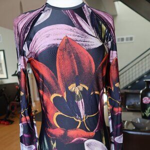 Christopher Kane $750 bodycon graphic floral print dress M (fits S) 100% lycra